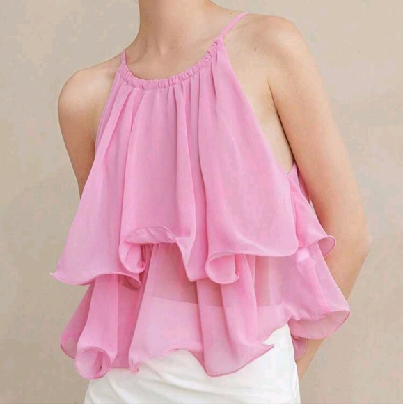 Elegant Vintage Embroidered Ruffled Hem Layered Cascade Frill Sheer Chiffon - Picture 4 of 4